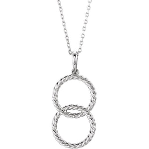 14k Yellow, White or Rose Gold Double Rope Circle Necklace, 16-18 Inch