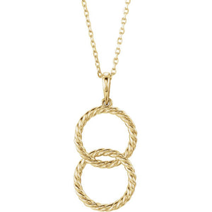 14k Yellow, White or Rose Gold Double Rope Circle Necklace, 16-18 Inch
