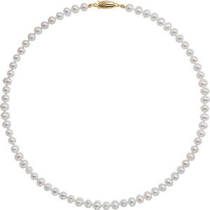 5.0-5.5mm, White FW Cultured Pearl & 14k Yellow Gold Necklace, 16 Inch