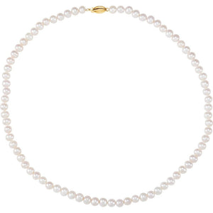 5.0-5.5mm, White FW Cultured Pearl & 14k Yellow Gold Necklace, 18 Inch