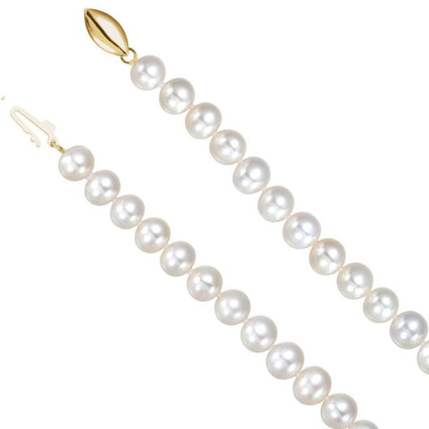 6.5-7.0mm, White FW Cultured Pearl & 14k Yellow Gold Necklace, 18 Inch