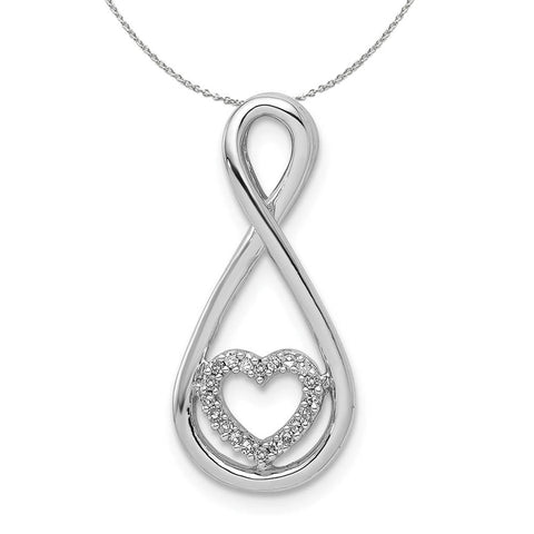 Diamond Infinite Heart Pendant in Sterling Silver Necklace