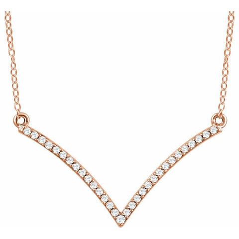 14k White, Yellow or Rose Gold & Diamond V Shape Bar Necklace, 16-18in