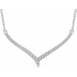14k White, Yellow or Rose Gold & Diamond V Shape Bar Necklace, 16-18in