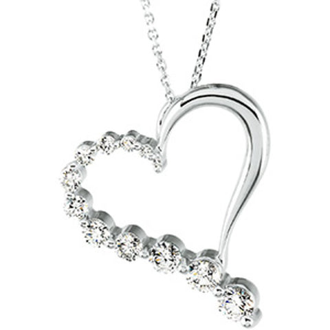 14k White or Yellow Gold 1 Ctw Diamond Journey Heart Necklace, 18 Inch