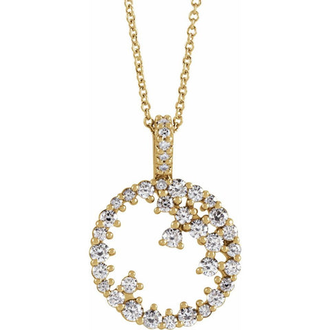 14k Yellow Gold & 3/4 Ctw Diamond Scattered Circle Necklace, 16-18 In