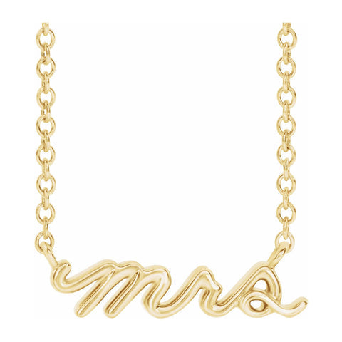 14K Yellow Gold Petite Mrs Necklace, 16 Inch or 18 Inch