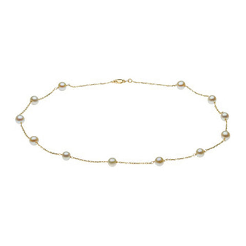 14K Yellow Gold Freshwater Cultured Pearl Station Necklace