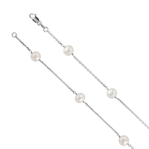 14K White Gold Freshwater Cultured Pearl Station Necklace, 18 In