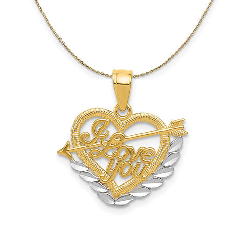 14k Yellow Gold and Rhodium I Love You Heart, 1Necklace