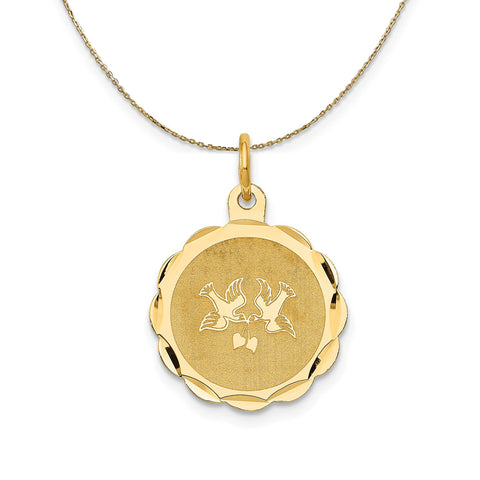 14k Yellow Gold Love Birds Disc Necklace