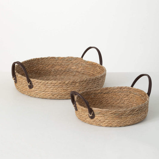 Handled Woven Wicker Tray Set