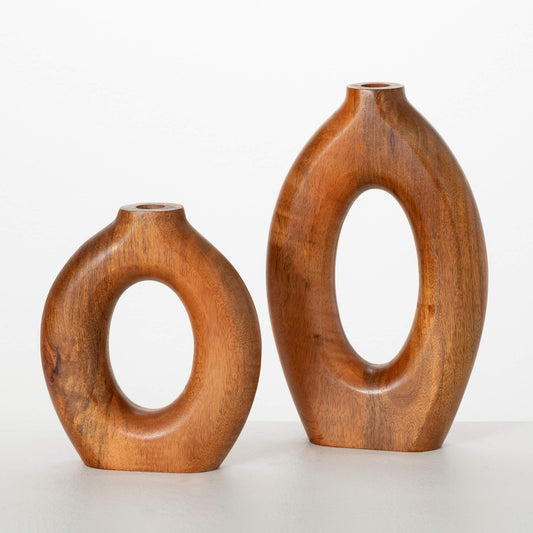 Hollow Mango Wood Vase Set