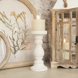 11" Aged White Candle Holder