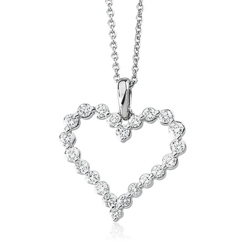 Diamond Heart Necklace in 14k White Gold, 1 Carat
