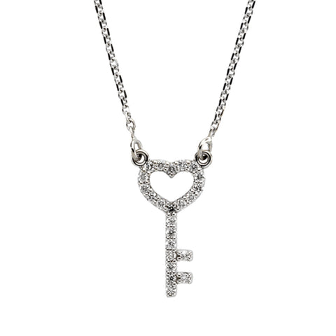 1/8 cttw Diamond Skeleton Key Necklace in 14k White Gold