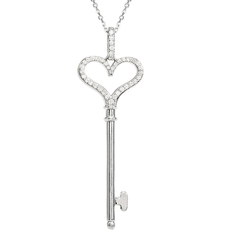 Diamond Heart Key Necklace in Sterling Silver