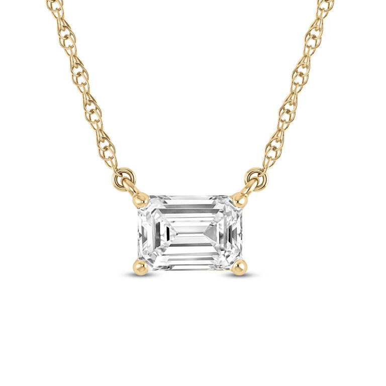 East West Emerald Cut Floating Lab Diamond Solitaire Necklace