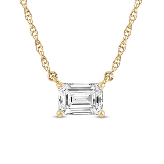 East West Emerald Cut Floating Lab Diamond Solitaire Necklace