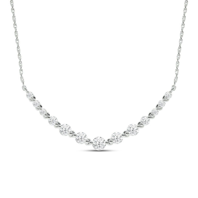 Graduating Curved White Gold Lab Grown Diamond Bar Necklace