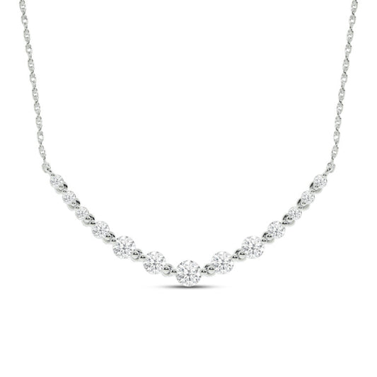 Graduating Curved White Gold Lab Grown Diamond Bar Necklace