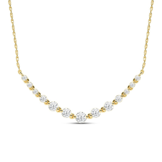Graduating Curved Yellow Gold Lab Grown Diamond Bar Necklace