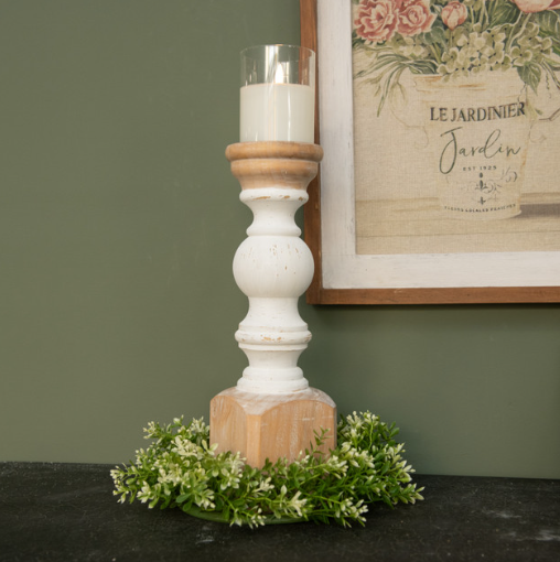 14" White Pillar Candle Holder