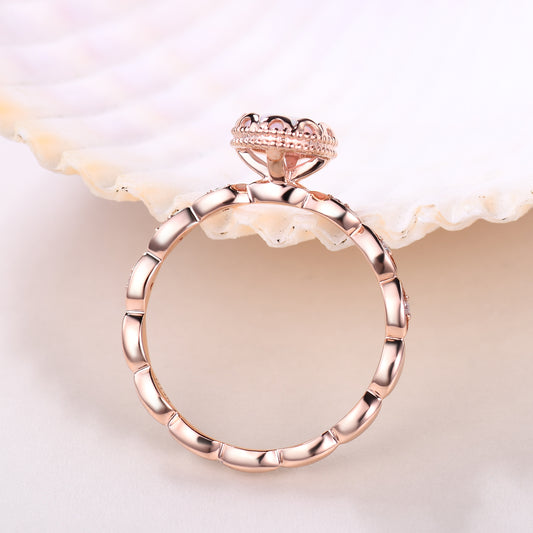 Filigree White Opal Bridal Ring Rose Gold Full Eternity Band Anniversary October Birthstone Gift