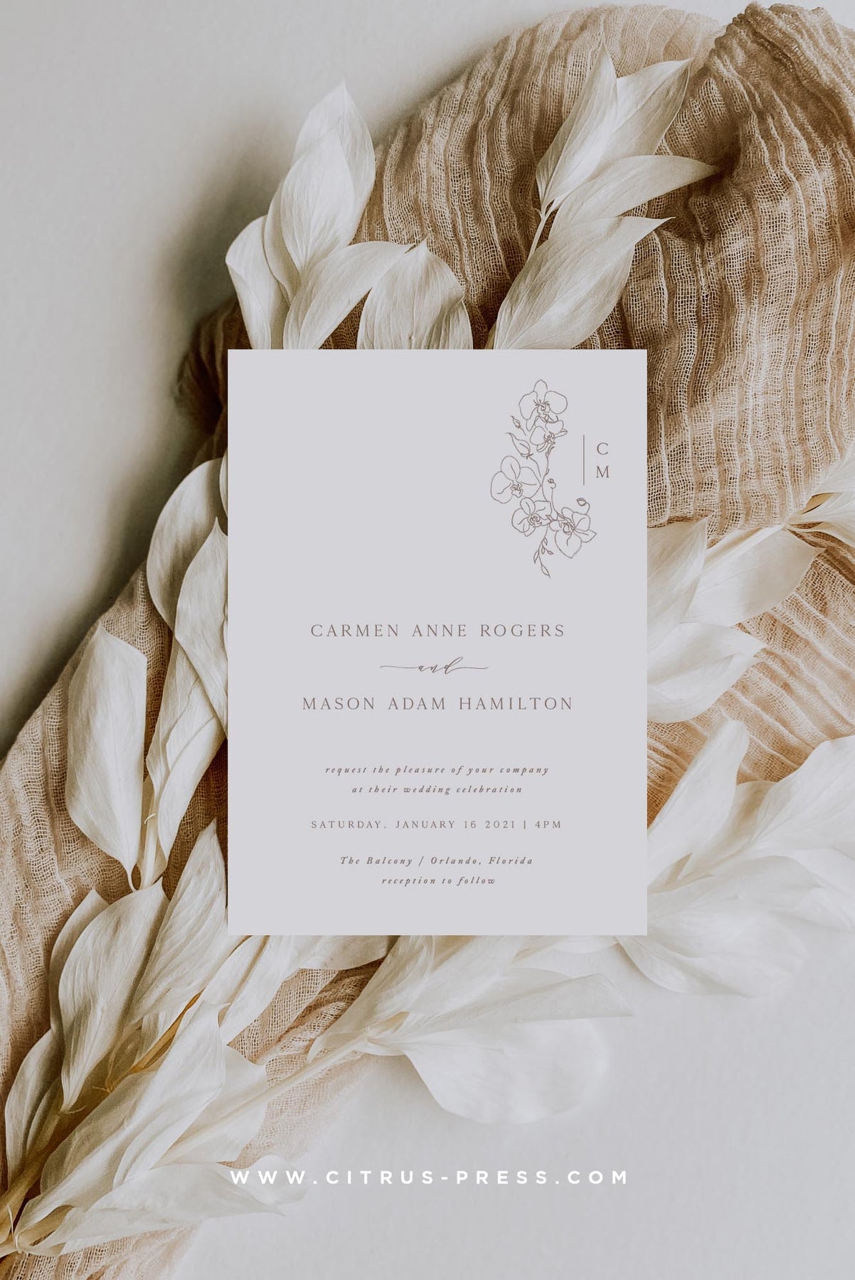 Orchid Illustration Wedding Invitation | Carmen