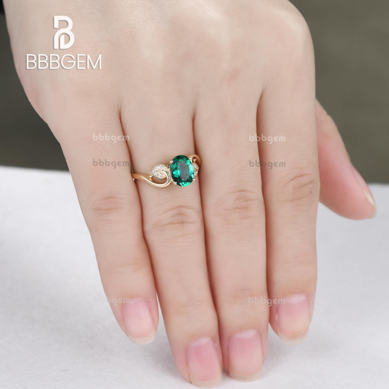 1.2 Carat Lab-Created Emerald Diamond Engagement Ring Vintage Promise Ring 14K/18K Yellow Gold Flower Leaf Band