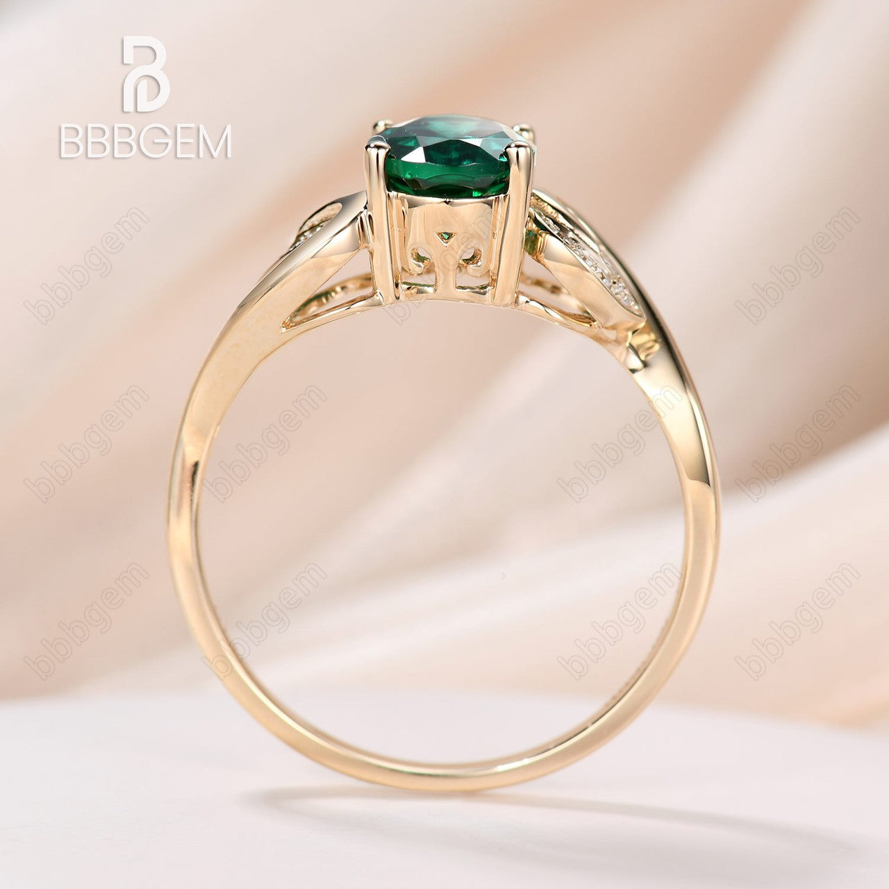 1.2 Carat Lab-Created Emerald Diamond Engagement Ring Vintage Promise Ring 14K/18K Yellow Gold Flower Leaf Band