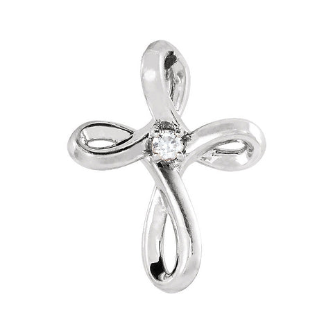 14K White Gold 0.02 CT Diamond Infinity Loop Cross Pendant, 10 x 13mm