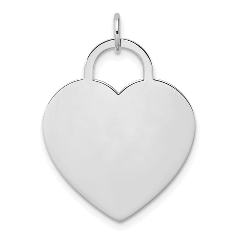 14k White Gold Engravable Heart Disc Charm or Pendant, 22mm