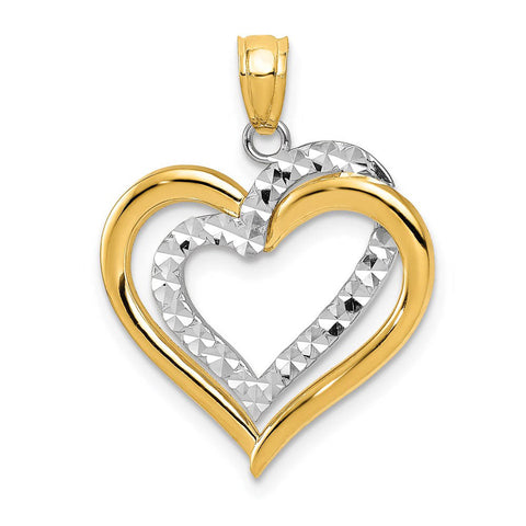 14k Two Tone Gold Diamond Cut Intertwined Hearts Pendant, 19mm