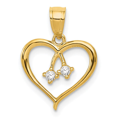 14k Yellow Gold & Cubic Zirconia Cut Out Heart Pendant, 13mm