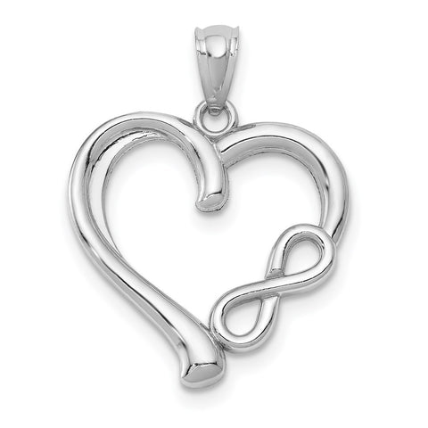 14k White Gold Small Infinity Heart Pendant, 18mm
