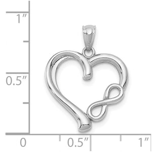14k White Gold Small Infinity Heart Pendant, 18mm