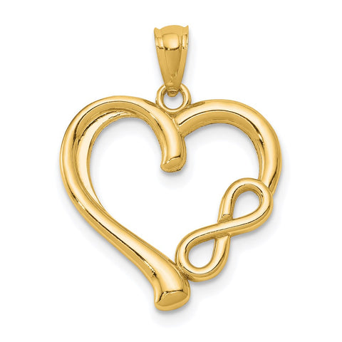 14k Yellow Gold Small Infinity Heart Pendant, 19mm