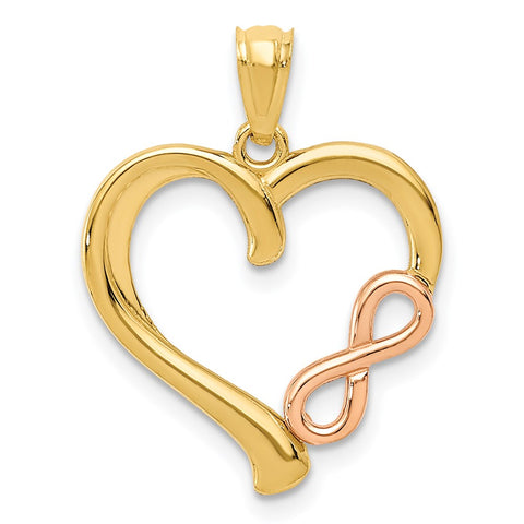 14k Yellow Gold and Rose Gold Infinity Heart Pendant, 18mm