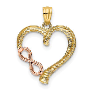 14k Yellow Gold and Rose Gold Infinity Heart Pendant, 18mm