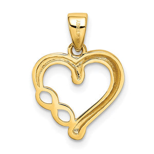 14k Yellow Gold and White Rhodium Infinity Heart Pendant, 13mm