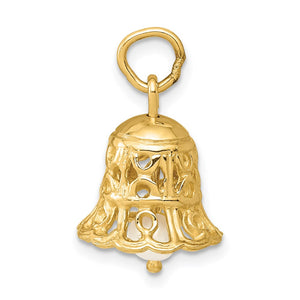 14k Yellow Gold & FW Cultured Pearl 3D Wedding Bell Pendant, 12mm