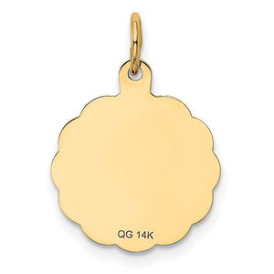 14k Yellow Gold Love Birds Disc Charm or Pendant, 16mm