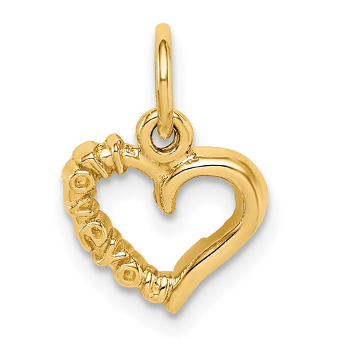 14k Yellow Gold I Love You Heart Charm or Pendant, 10mm
