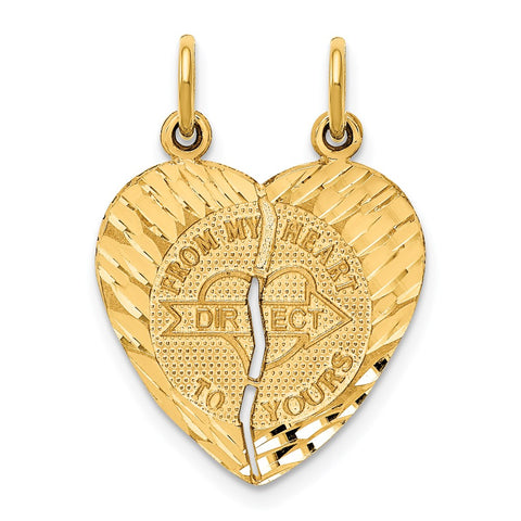 14k Yellow Gold From My Heart to Yours Set of 2 Charm Pendants, 18mm