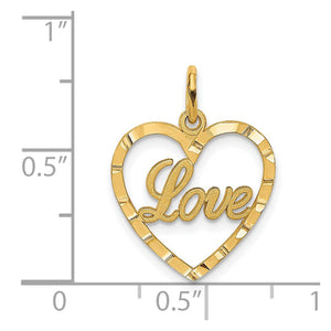 14k Yellow Gold Love Heart Charm or Pendant, 16mm