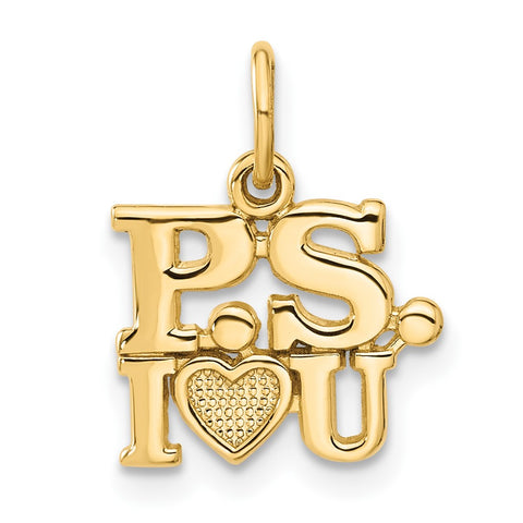 14k Yellow Gold P.S. I Love You Charm or Pendant, 12mm
