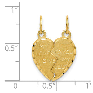 14k Yellow Gold My Love Heart Set of 2 Charm or Pendants, 16mm