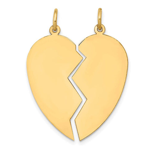 14k Yellow Gold Heart Set of 2 Charm or Pendants, 26mm