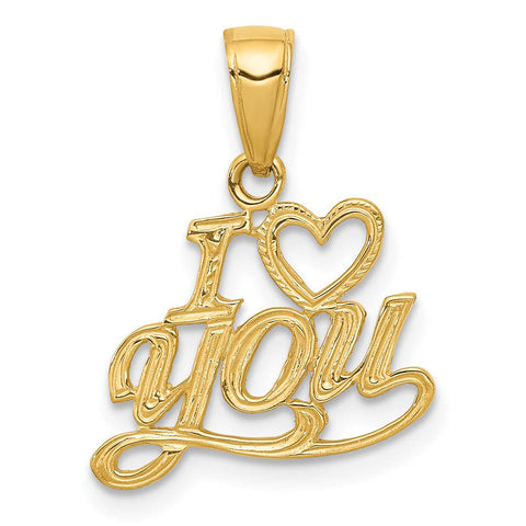 14k Yellow Gold I Heart You Pendant, 16mm